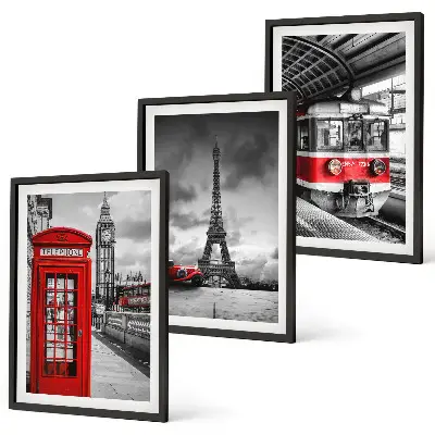 Wall art set featuring London and Paris transport icons