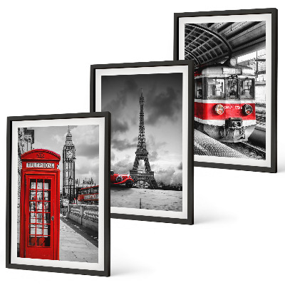Wall art set Icons London Paris transport