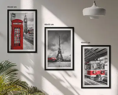 Wall art set featuring London and Paris transport icons