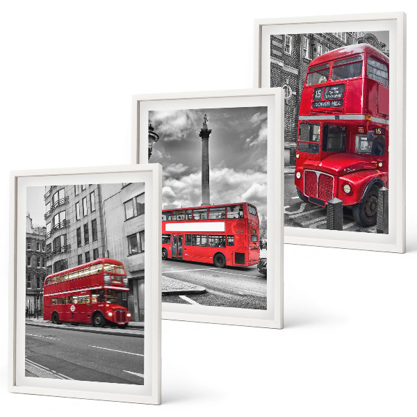 Set of 3 framed wall art pieces Red buses London