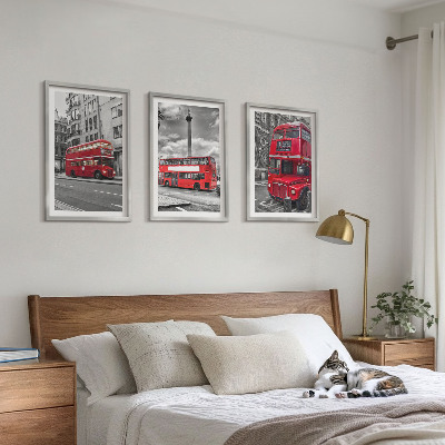 Set of 3 framed wall art pieces Red buses London