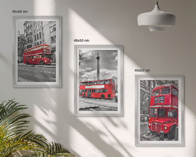 Set of 3 framed wall art pieces Red buses London