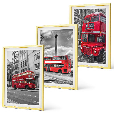 Set of 3 framed wall art pieces Red buses London