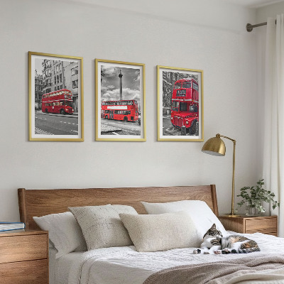Set of 3 framed wall art pieces Red buses London