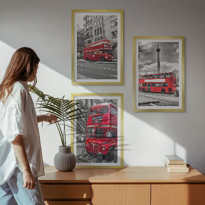 Set of 3 framed wall art pieces Red buses London