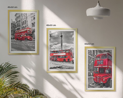 Set of 3 framed wall art pieces Red buses London