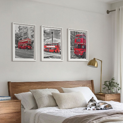 Set of 3 framed wall art pieces Red buses London