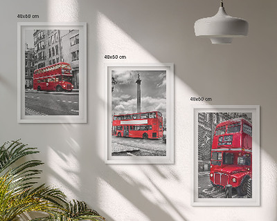 Set of 3 framed wall art pieces Red buses London