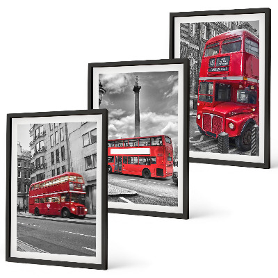 Set of 3 framed wall art pieces Red buses London