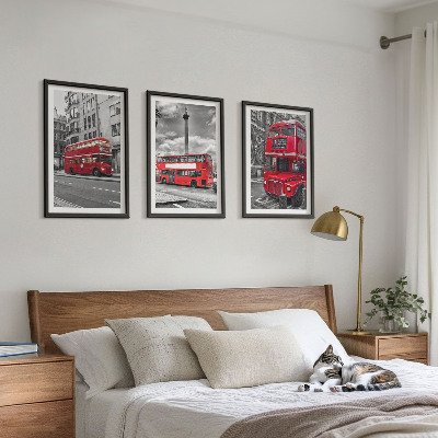 Set of 3 framed wall art pieces Red buses London
