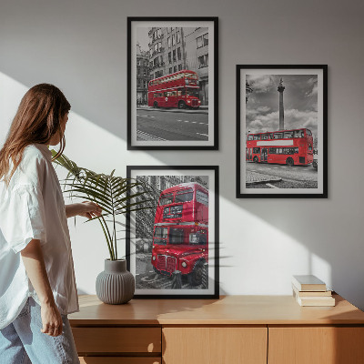 Set of 3 framed wall art pieces Red buses London