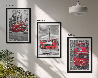 Set of 3 framed wall art pieces Red buses London