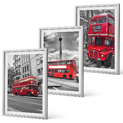 Set of 3 framed wall art pieces Red buses London