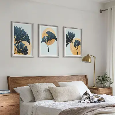 Wall art set ginkgo leaves on a light background