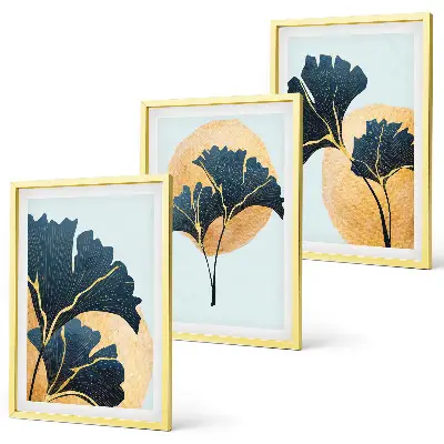 Wall art set ginkgo leaves on a light background
