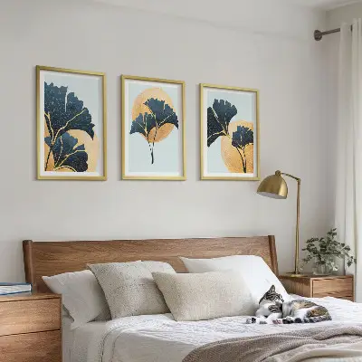Wall art set ginkgo leaves on a light background