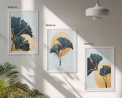 Wall art set ginkgo leaves on a light background