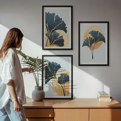 Wall art set ginkgo leaves on a light background