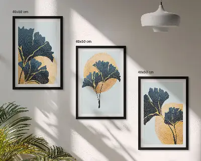 Wall art set ginkgo leaves on a light background
