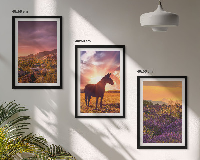 Three-piece wall art piece Mountain landscape with a horse