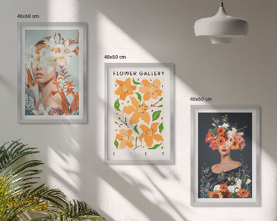 Set of 3 framed wall art pieces Floral portraits with bouquets