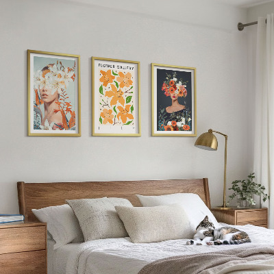Set of 3 framed wall art pieces Floral portraits with bouquets