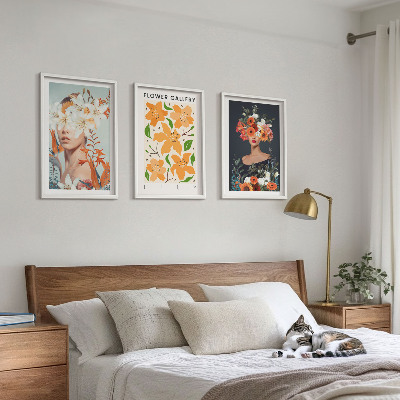 Set of 3 framed wall art pieces Floral portraits with bouquets