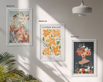 Set of 3 framed wall art pieces Floral portraits with bouquets