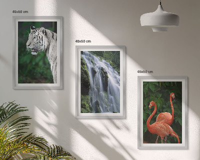 Three-piece wall art piece Tiger waterfall flamingos nature