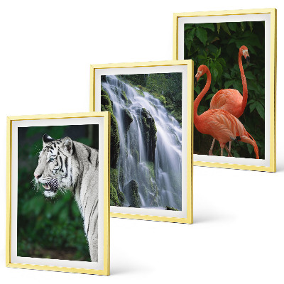 Three-piece wall art piece Tiger waterfall flamingos nature