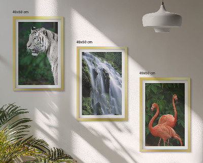 Three-piece wall art piece Tiger waterfall flamingos nature