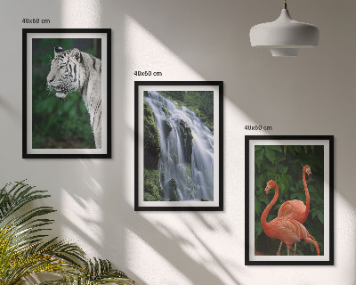 Three-piece wall art piece Tiger waterfall flamingos nature