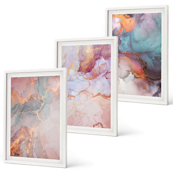 Set of 3 framed wall art pieces Abstract pastel patterns