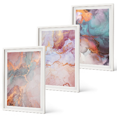 Set of 3 framed wall art pieces Abstract pastel patterns