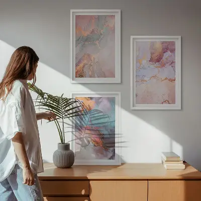 Abstract pastel patterns wall art set of 3 framed pieces