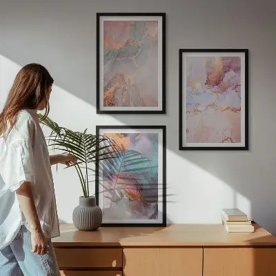 Abstract pastel patterns wall art set of 3 framed pieces