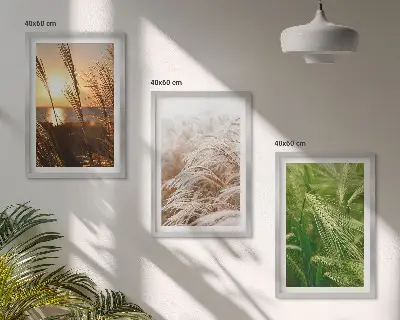 Three-piece wall art set colorful nature grasses design