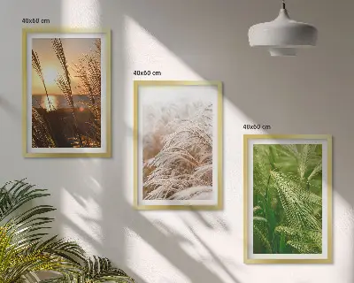 Three-piece wall art set colorful nature grasses design