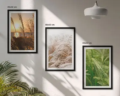Three-piece wall art set colorful nature grasses design