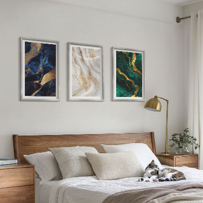 Set of 3 framed wall art pieces Abstract blue green patterns
