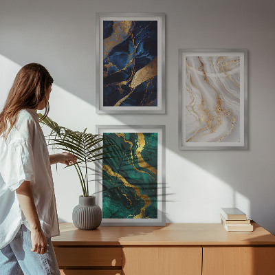 Set of 3 framed wall art pieces Abstract blue green patterns