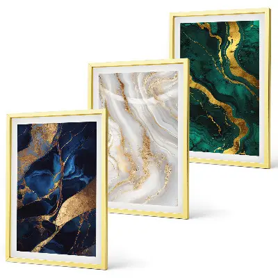 Set of 3 framed wall art pieces with abstract blue and green patterns