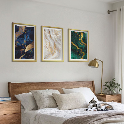 Set of 3 framed wall art pieces Abstract blue green patterns