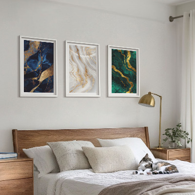 Set of 3 framed wall art pieces Abstract blue green patterns