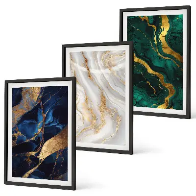 Set of 3 framed wall art pieces with abstract blue and green patterns