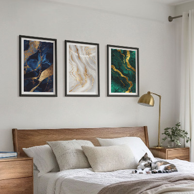 Set of 3 framed wall art pieces Abstract blue green patterns