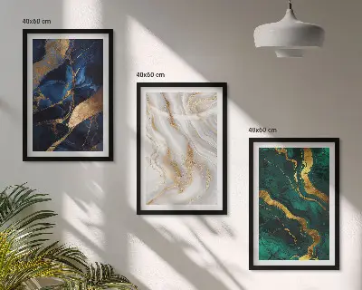 Set of 3 framed wall art pieces with abstract blue and green patterns