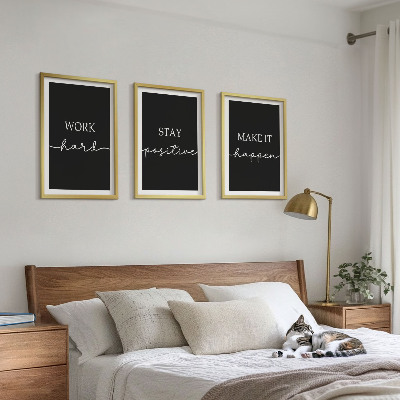 Three-piece wall art piece Elegant motifs on black