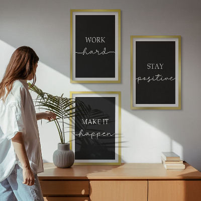 Three-piece wall art piece Elegant motifs on black