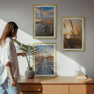 Lighthouse grass jetty wall art set of 3 framed pieces